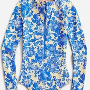NWOT Long-sleeve one-piece rash guard in blue floral